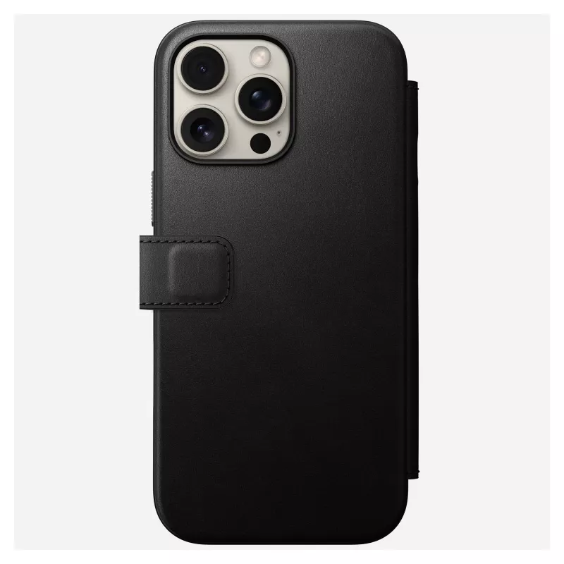 Custodia folio per smartphone Nomad NM01675785 per cellulari Apple, per schermi fino a 17,5 cm (6,9 pollici), nero, 3 scomparti per carte, supporto da tavolo
