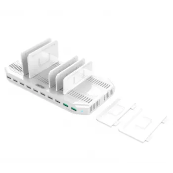 Stazione di ricarica Unitek Y-2190A — 10 porte USB (8×USB2.0 + 2×USB3.2 Gen1), ricarica wireless, 96 W di potenza totale