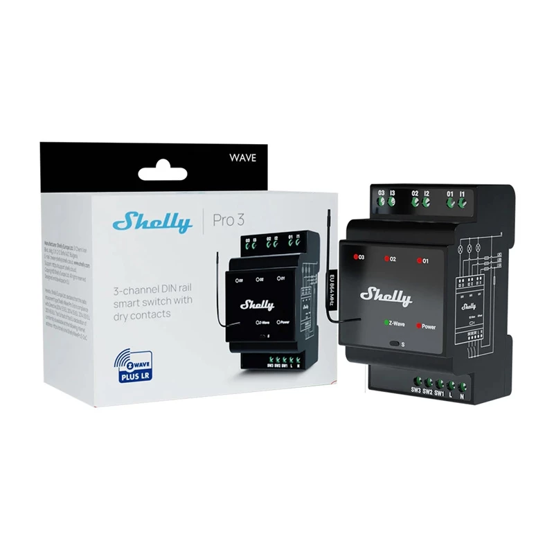 Shelly Qubino Wave Pro 3 relè Z-Wave a 3 canali per guida DIN
