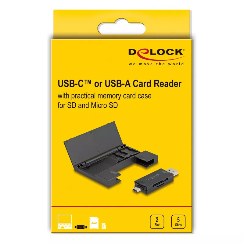 Lettore di schede DeLOCK 91014 USB 3.2 Gen 1 Type-A/Type-C nero MicroSD SD