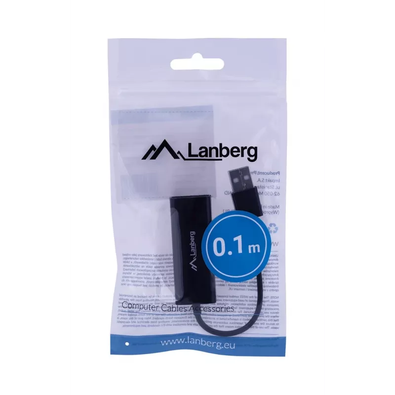 Adattatore di rete Lanberg NC-0100-01 da USB 2.0 a RJ45 100 Mbit, cavo da 0,15 m