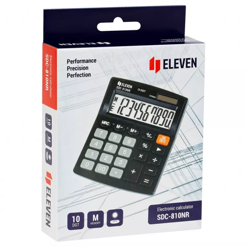ELEVEN calcolatrice da ufficio SDC-810NR display a 10 cifre, doppia alimentazione, nero