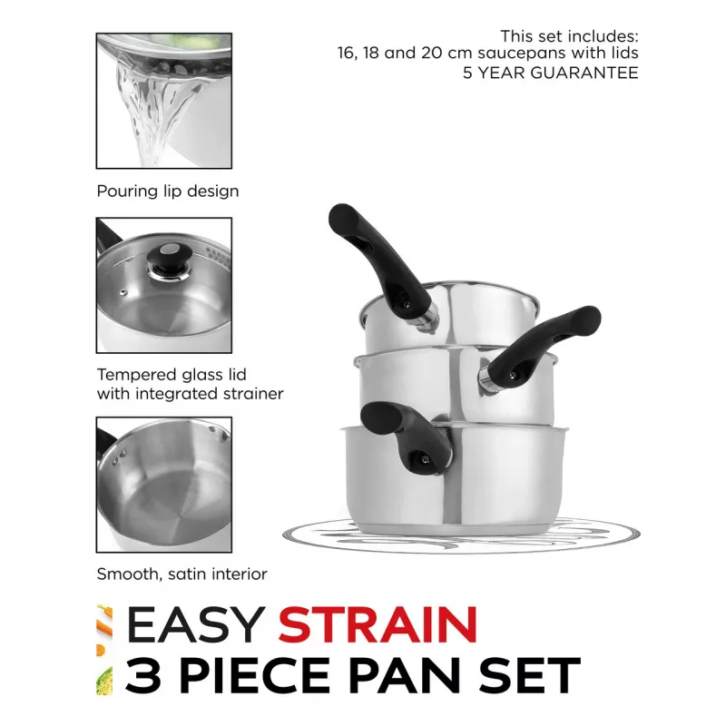 Russell Hobbs RH00542EU7 Easy Strain set di 3 pentole