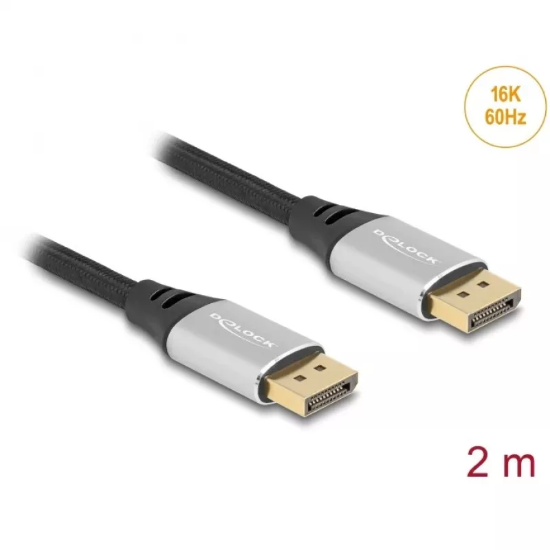 Cavo DisplayPort DeLOCK 16K 60 Hz 2 m argento metallo