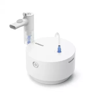 Nebulizzatore da tavolo Omron C28P con capacità 10 ml/min, dimensione particelle 2,65 µm, bianco, dimensioni 265×195×143 mm
