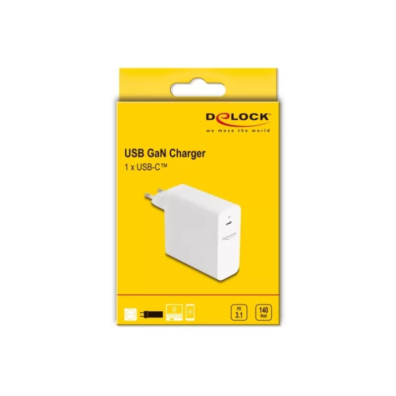 Caricabatterie DeLOCK USB GaN 140W PD 3.1 per interni AC universale