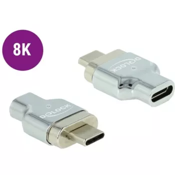 DeLOCK - Adattatore Thunderbolt / USB-C - USB-C (M) magnetico a USB-C (F) - USB 3.2 Gen 2 / Thunderbolt 3 4,5 A - supporto 8K - argento (66433)
