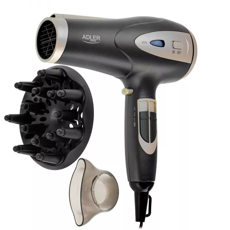 Asciugacapelli Adler AD 2248gc 2200W — ionico, 2 velocità, 3 temperature, getto freddo, diffusore, concentratore, cavo 1,8 m