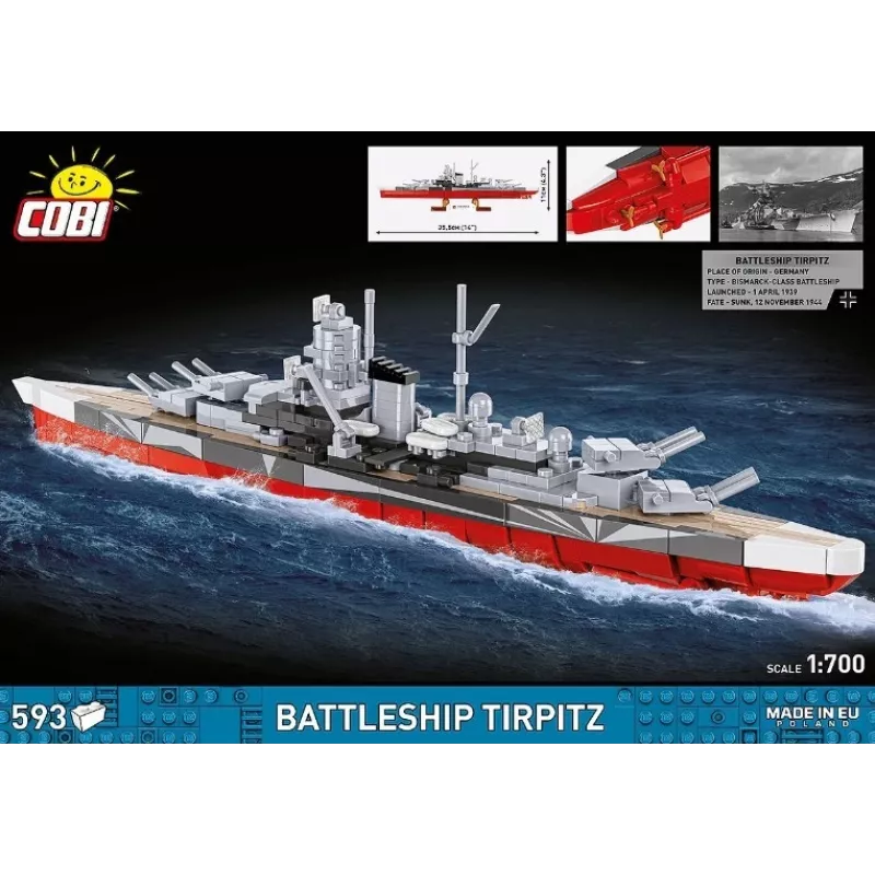 Set da costruzione Cobi corazzata Tirpitz modello con 593 pezzi, in scala e con caratteristiche da esposizione