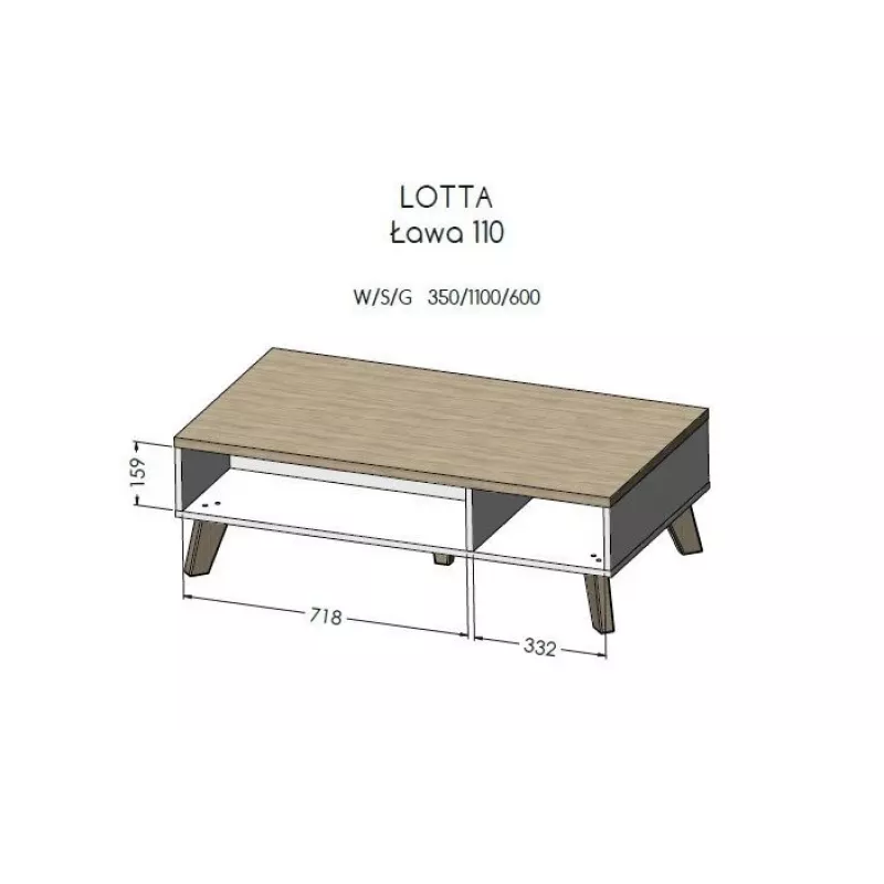 Cama LOTTA 110 Tavolino rovere Wotan/nero opaco