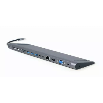 Adattatore multiporta Gembird A-CM-COMBO9-01 USB Type-C 9-in-1 (hub USB + HDMI + VGA + PD + lettore di schede + LAN + audio 3,5 mm), Space Grey