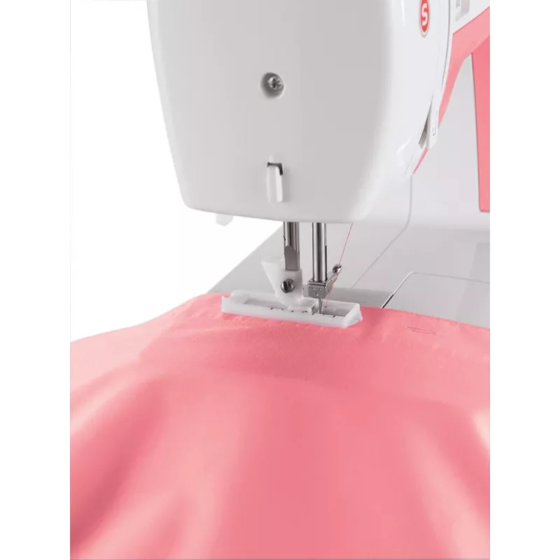 Singer Simple 3210 macchina da cucire automatica, elettromeccanica, 10 punti, asola in 4 passaggi, braccio libero, 85 W, bianca/rosa