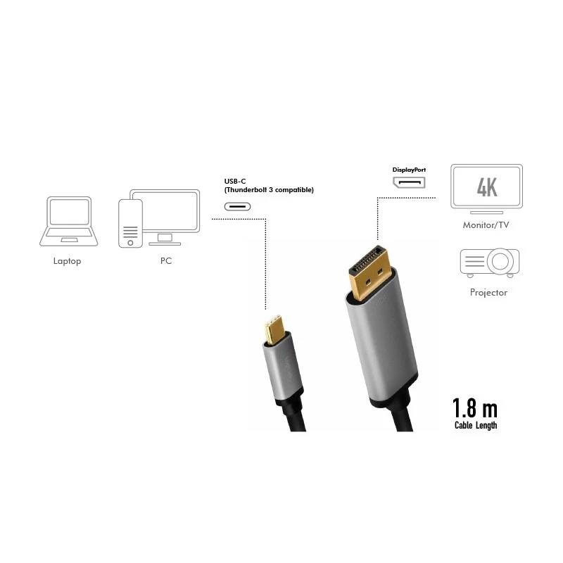 LogiLink CUA0100 Adattatore cavo DisplayPort USB 3.2 Gen1 Type-C 1,8m nero grigio