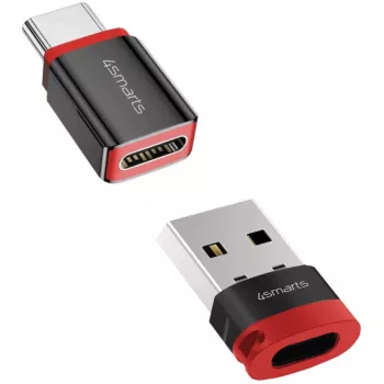 Adattatore di interfaccia 4smarts 541615 – USB Type-A (host) a USB Type-C (uscita), nero, connettore maschio-femmina dritto, confezione da 2