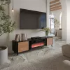 Mobile TV Cama Meble Volare 200 x 39 x 49 cm nero/noce con camino