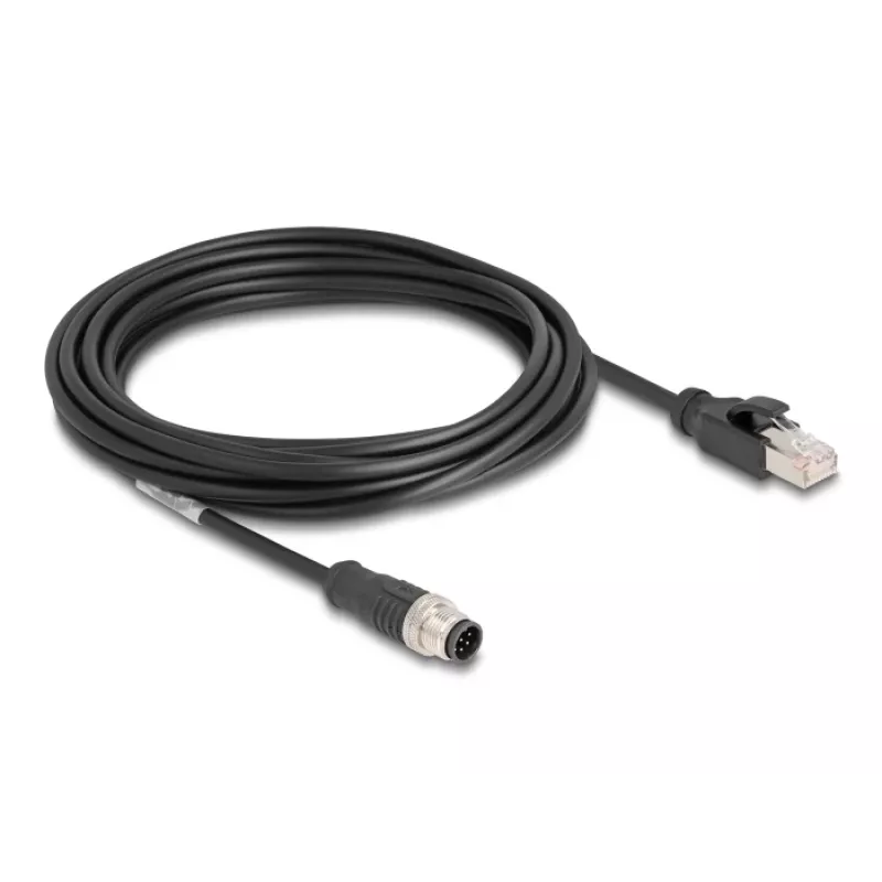 Cavo di rete DeLOCK M12 cavo codifica A 8 poli connettore maschio a RJ45 connettore maschio Cat5e 5 m nero