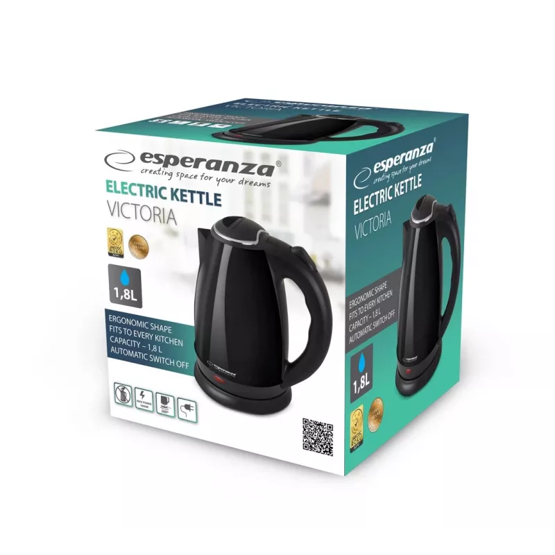 Esperanza EKK113K Victoria bollitore elettrico, 1,8 l, nero