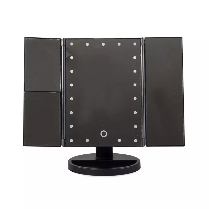 Extralink specchio da trucco, ingrandente, nero, pieghevole, retroilluminato, con base