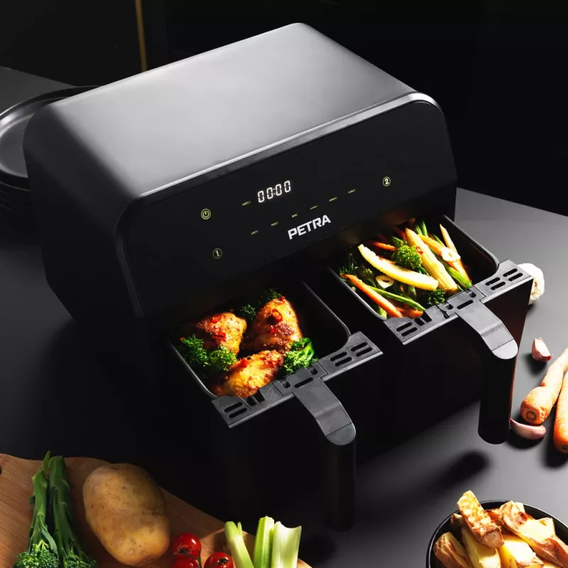 Friggitrice ad aria Petra PT4750BLKVDEEU7, doppia camera, capacità 3,7 L, nero