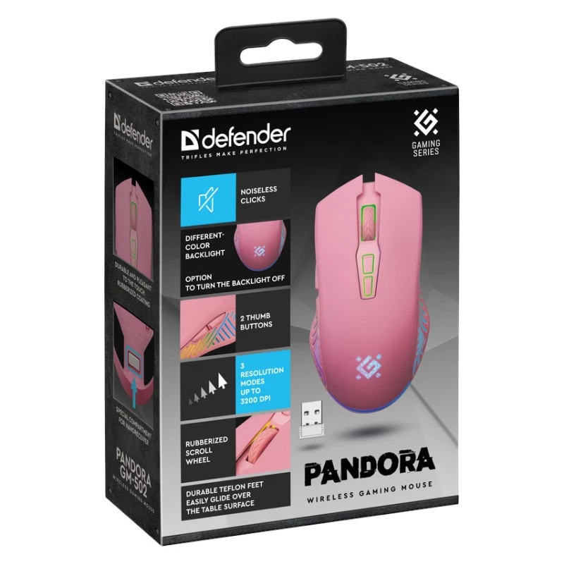 Mouse da gaming wireless DEFENDER P ANDORA PINK interfaccia