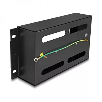 Delock 67320 Barra per interruttori automatici da 10" con copertura e guida DIN, 3U, metallo, nero