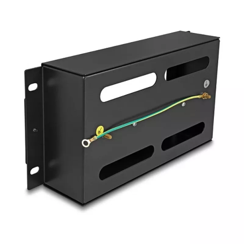 Delock 67320 Barra per interruttori automatici da 10" con copertura e guida DIN, 3U, metallo, nero
