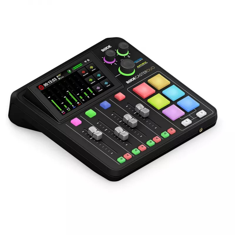 Controller da studio RØDE Caster Duo nero — 2 combo XLR/TRS, 2 uscite line TRS, 48 kHz, 24 bit, touchscreen, Wi-Fi, Bluetooth