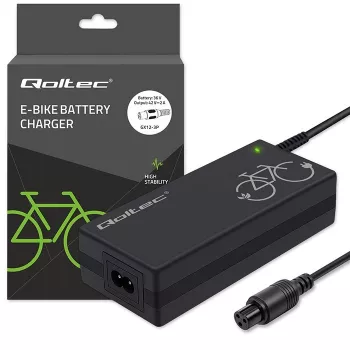 Caricabatterie per e-bike QOLTEC 36V–42V 2A con connettore GX12 3 pin
