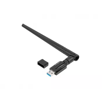 Scheda WLAN interna LANBERG NC-1200-WIE — adattatore WLAN USB dual band, RTL8812BU, fino a 1200 Mbit/s, antenne esterne 2x2 (5 dBi), nero