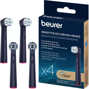 Beurer TB Sensitive Eco Green Planet testine spazzolino, blu scuro, confezione da 4