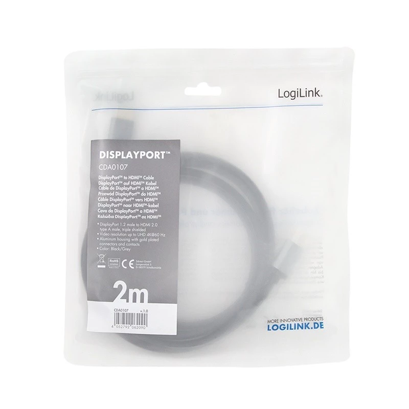 Adattatore cavo video LogiLink CDA0107 2 m DisplayPort HDMI nero grigio