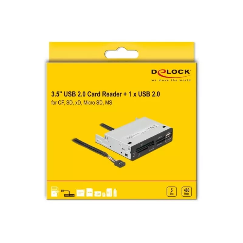 Lettore di schede DeLOCK 91708 USB 2.0 interno nero grigio CF SD MicroSD