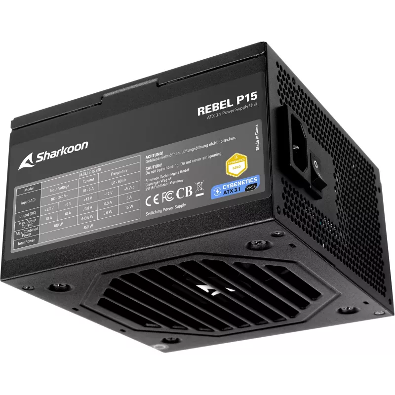 Rebel P15 850, alimentatore per PC nero, 1x 12-Pin High Power GPU, 4x PCIe, cable management, 850 Watt