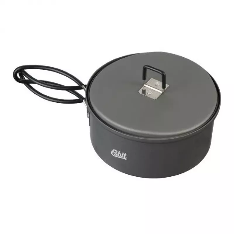 ESBIT PT1100HA Set da cucina da campeggio – pentola in alluminio 1,1 L, Ø14,8 cm, 227 g, nero