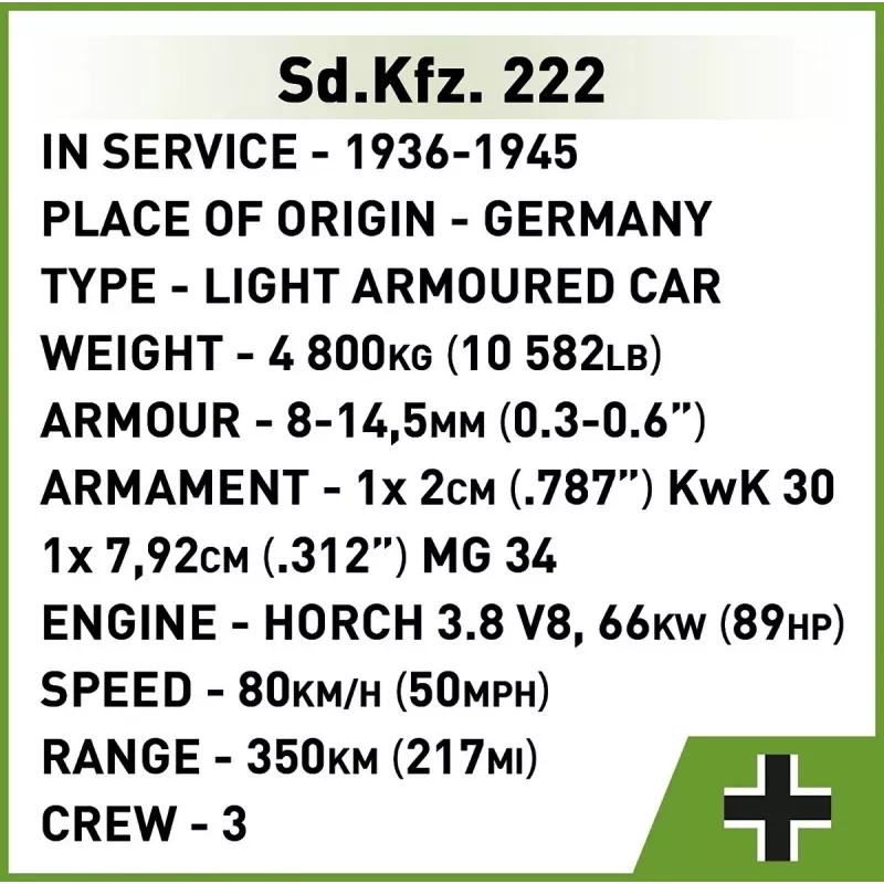 Cobi Blocks Sd.Kfz 222 kit di montaggio COBI-2657 — 502 mattoncini
