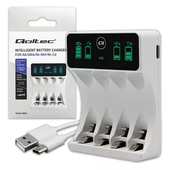 Caricabatterie QOLTEC 50848 per celle NiMH AAA (R03) e AA (R6) con display LCD