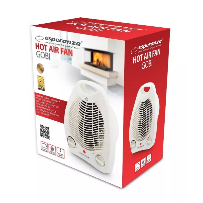 Stufa elettrica ESPERANZA EHH011 1000/2000 W, bianco, termostato regolabile, manopola