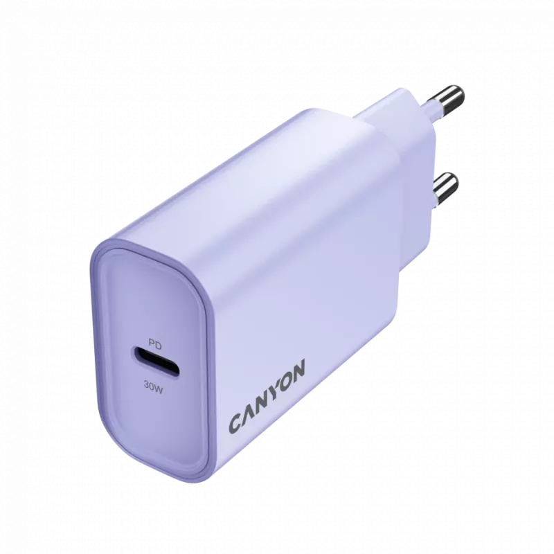 Caricabatterie da parete CANYON OnCharge 30CL, 30W USB-C PD, 1x uscita PD, spina EU, viola