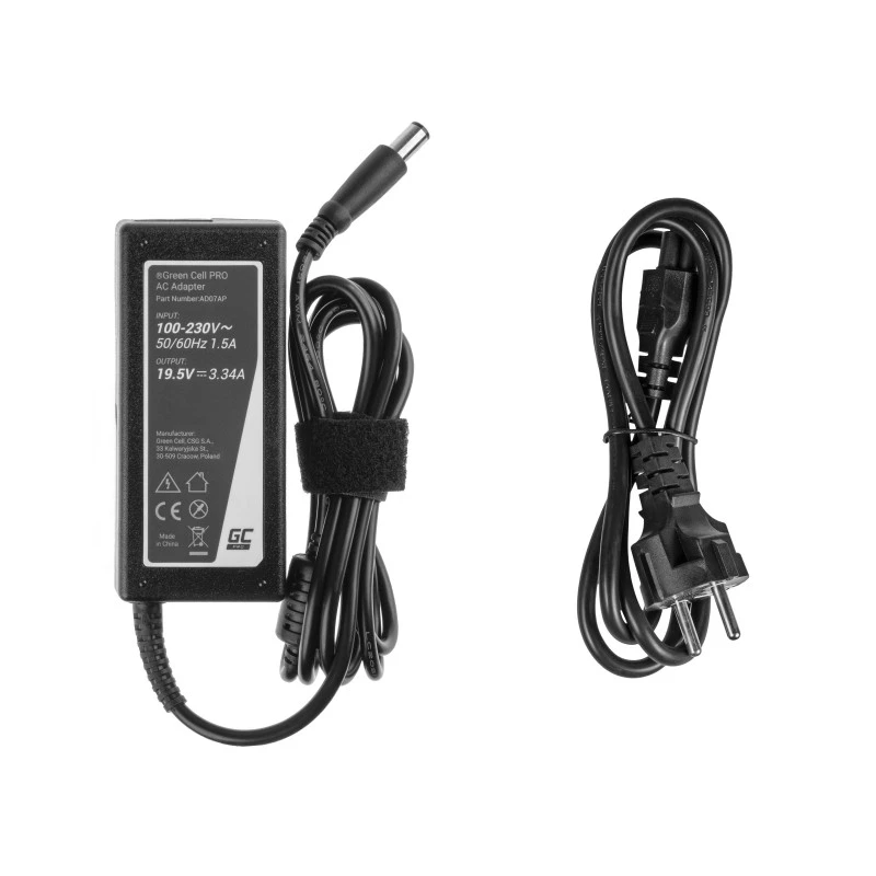 Alimentatore/adattatore AC Green Cell AD07AP per Dell 19,5V 3,34A 65W / 7,4mm-5,0mm