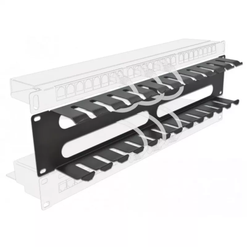 DeLOCK - Pannello di gestione cavi per armadio elettrico - nero - 2U - 48,3 cm (19) (66553)