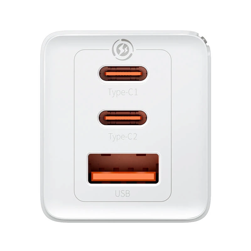 Caricabatterie da parete Baseus GaN5 Pro 65W — USB + 2×USB-C (QC3.0, PD3.0) con cavo USB-C 1m, bianco