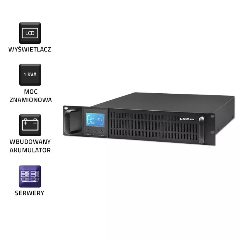 Qoltec 53945 UPS rack, 1 kVA, 800 W, LCD
