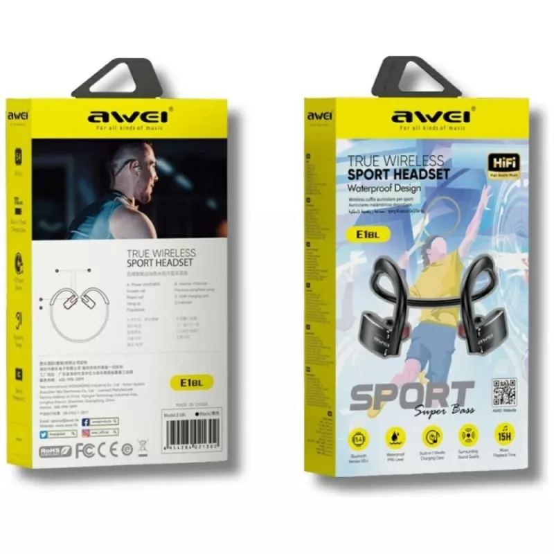 Cuffie Bluetooth Awei E1BL Sport nere
