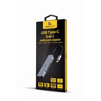 Gembird A-CM-COMBO5-02 dock per laptop/replicatore di porte USB con filo USB 3.2 Gen 1 (3.1 Gen 1) Type-C argento