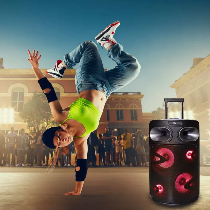 Altoparlante karaoke Bluetooth portatile MANTA SPK0803B140 140W, a batteria, MIC/USB/microSD, FM, equalizzatore, ruote