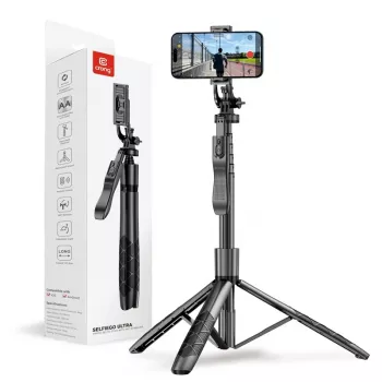 Selfie stick con treppiede Crong CRGSGU1BLK alluminio Bluetooth con gambe pieghevoli e supporto per telefono