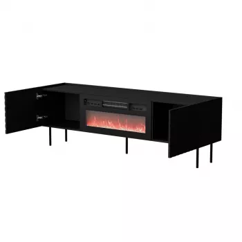 Mobile TV Cama Meble LUCCA 180x40x59 cm, piano e cornice neri, truciolare, camino nero incluso
