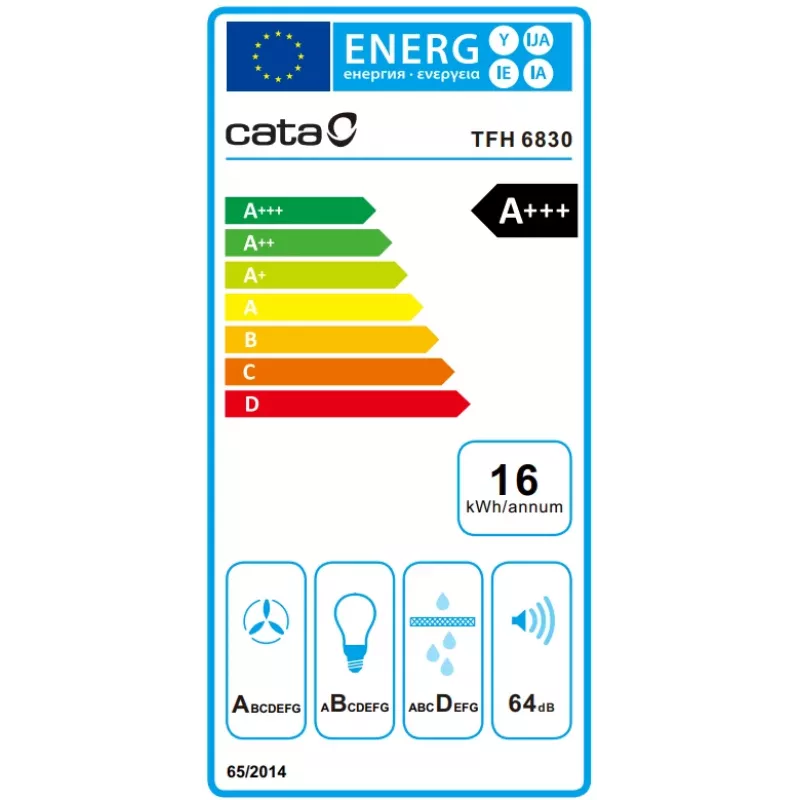 Cappa aspirante da incasso CATA TFH 6830 GWH 600 m³/h bianco comandi touch