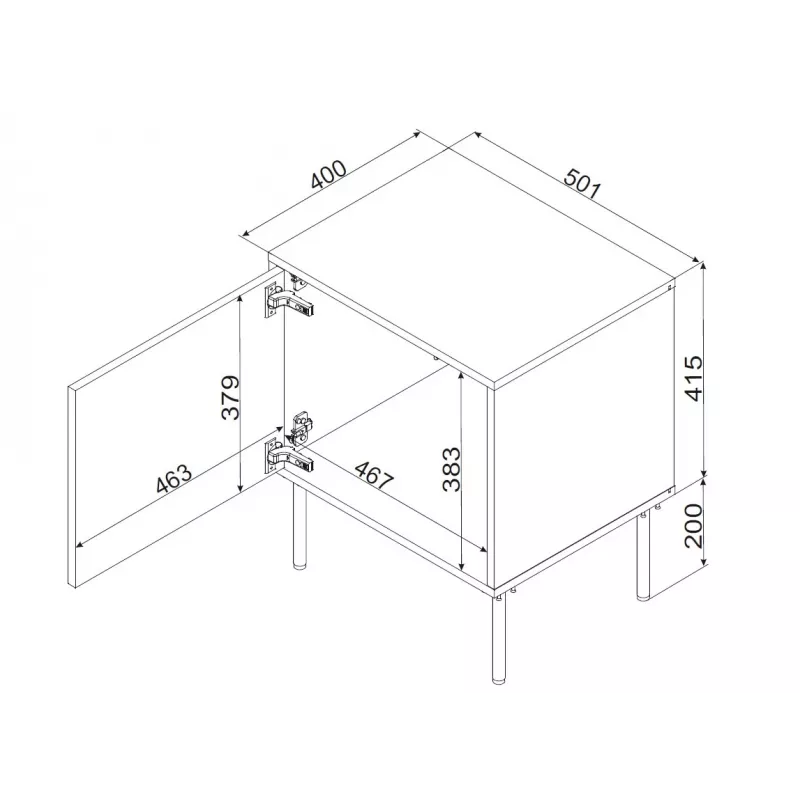 Comodino Cama INSERTO, 2 pz., 50x40x61.5 cm, nero + LED