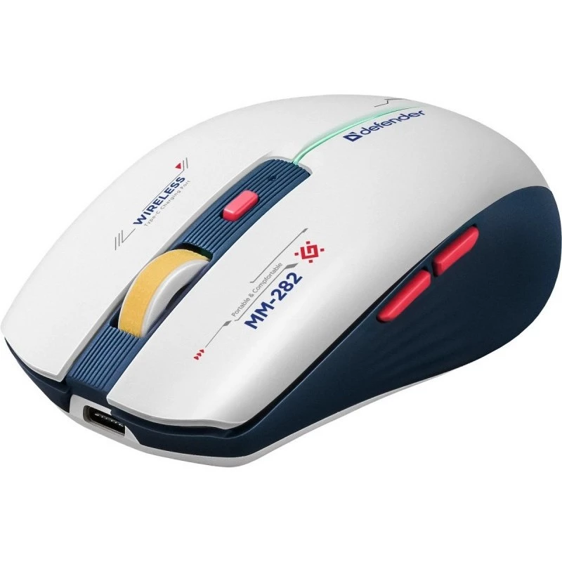 Mouse gaming wireless DEFENDER MM-282 RF — ambidestro, ottico 1800 DPI, 5 tasti, USB, a batteria